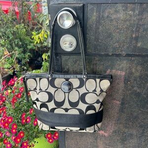 Coach Black and Cream Signature Tote preloved bag